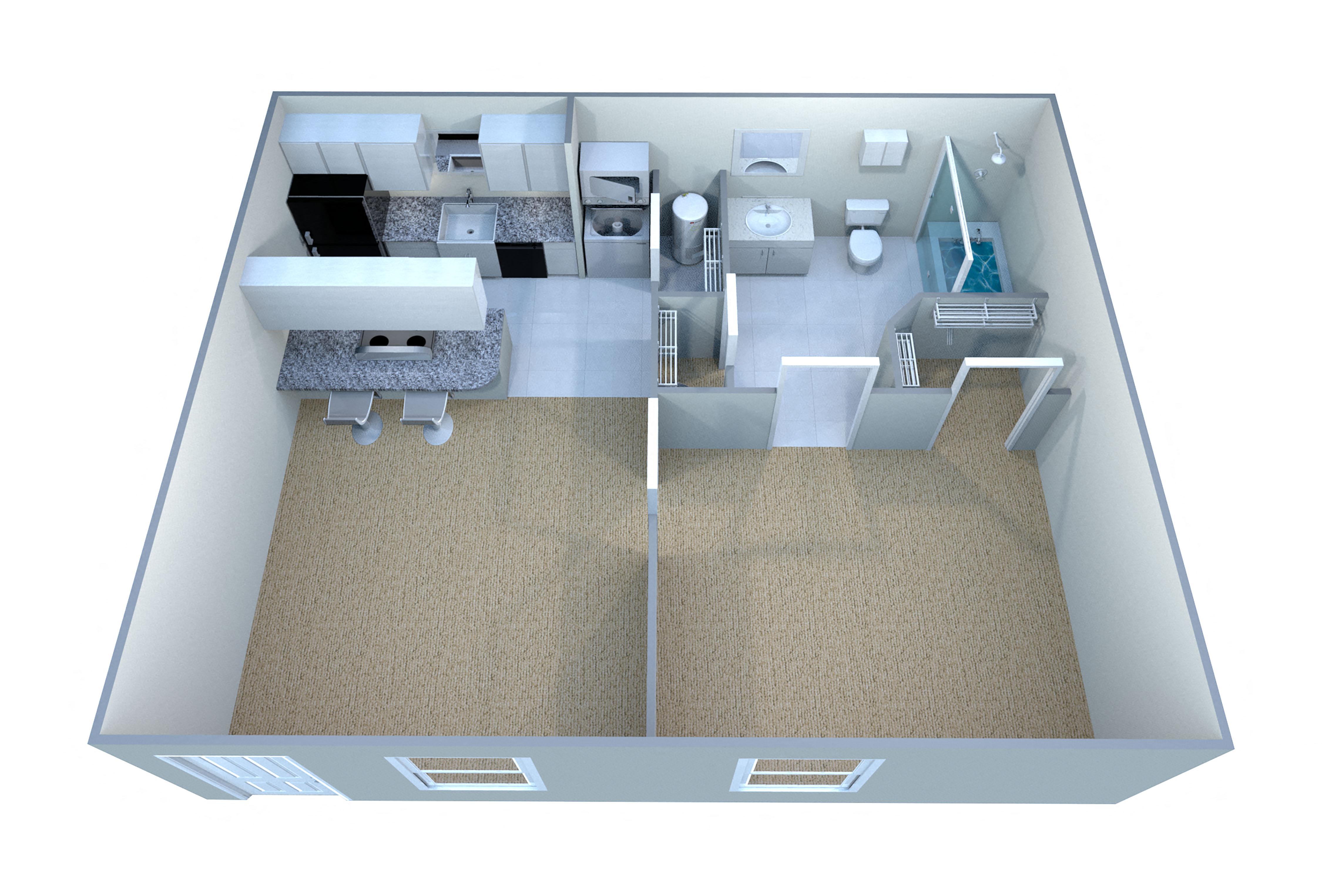 Floor plan for 1 bed, 1 bath, 538 sqft
